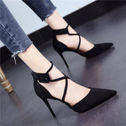 Women's Pointed Cross Lace-Up High Heel Pumps | Elegant Suede Dress Shoes