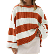 Women's Loose Batwing Sleeve Striped Sweater | Casual Round Neck Knit Top