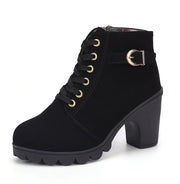 Women's Leopard Print Chunky Heel Ankle Boots | Suede Lace-Up Zip Boots