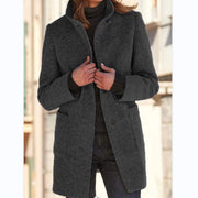 Women's Stand Collar Woolen Coat | Slim Fit Button Outwear with Pockets