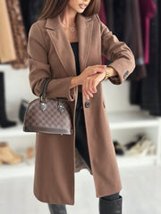 Women's Lapel Single-Breasted Wool Coat | Solid Color Winter Jacket