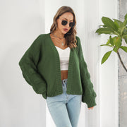 Women's Puff Sleeve Chunky Knit Cardigan | Front Cardigan