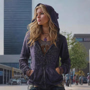 Women's Printed Hooded Zip-Up Cardigan | Casual Sweatshirt