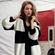 Women's Loose V-Neck Knit Cardigan, Striped – Casual