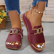 Women's Platform Peep-Toe Wedge Sandals | Chain Detail Slides