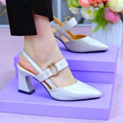 Women's Closed Toe Chunky Heel Sandals | Leather Backless Pumps