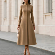 Women's French-Style Stand Collar Trench Coat | Belted A-Line Dress Coat