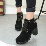 Women's Chunky Block Heel Ankle Boots | Buckle Detail Suede Boots