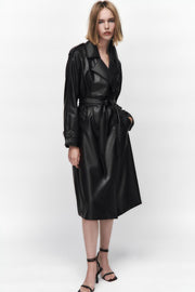 Women's Slim Fit Faux Leather Trench Coat | Belted Outerwear