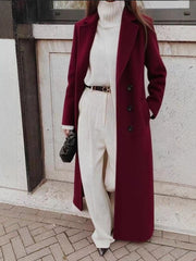Women's Long Solid Color Woolen Coat | Casual Winter Outerwear