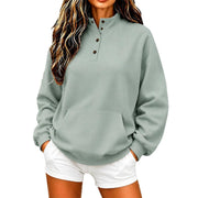 Women's Casual Half-High Neck Button-Up Sweatshirt | Loose Knit Pullover
