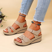 Women's Large Size Peep Toe Roman Sandals | Casual Wedge Velcro Shoes