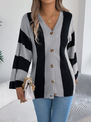 Women's Color Block Bell Sleeve Cardigan Coat – Casual