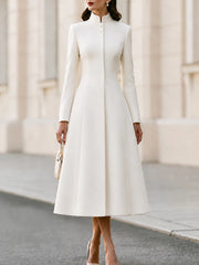 Women's French-Style Stand Collar Trench Coat | Belted A-Line Dress Coat