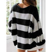 Women's Loose Batwing Sleeve Striped Sweater | Casual Round Neck Knit Top