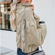 Women's Loose-Fitting Turtleneck Sweater | Long Sleeve Crochet Pullover