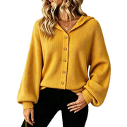 Women's Hooded Knit Cardigan, Button Corduroy Coat – Casual