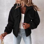 Women's Velvet Stripe Cardigan Coat | Lapel Short Winter Jacket