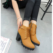 Women's Chunky Block Heel Ankle Boots | Buckle Detail Suede Boots