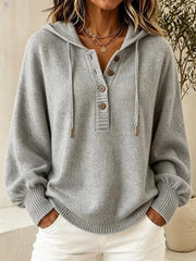 Hooded Knit Cardigan | Women's Relaxed Solid Color Long Sleeve Sweater