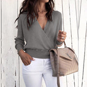Deep V-Neck Sweater | Women's Loose Casual Solid Color Knit Top