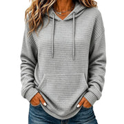 Women's Loose-Fit Drawstring Hoodie | Waffle Knit Casual Pullover
