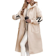 Women's Hooded Windbreaker Long Jacket | Knit-Sleeve Trench Coat with Pockets