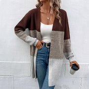 Women's Contrast Color Long Cardigan Sweater, Long Sleeve – Autumn/Winter Casual