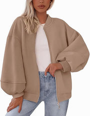 Women's Casual Warm Baseball Collar Jacket | Zip-Up Long Sleeve Outerwear
