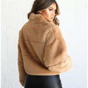 Women's Winter Zip-Up Thermal Jacket | Faux Fur Khaki Coat