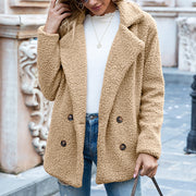 Women's Loose Lapel Fluffy Coat | Winter Button Outwear