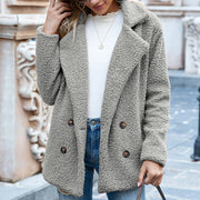 Women's Loose Lapel Fluffy Coat | Winter Button Outwear