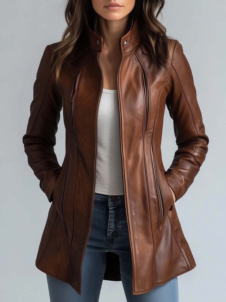 Women's Stand Collar Vintage Faux Leather Jacket | Outerwear