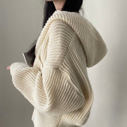 Women's Hooded Knit Cardigan – Autumn/Winter Casual