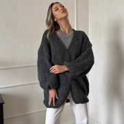 Women's Solid Color Mid-Length Knit Cardigan Top – Casual
