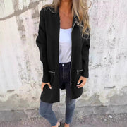 Women's Long Hooded Open Front Cardigan | Loose Zip Pocket Outerwear