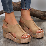 Women's Wedge Peep Toe Platform Sandals | Rivet Detail Patent Leather