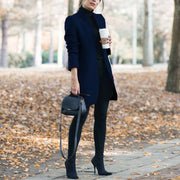 Women's Stand-Up Collar Woolen Blazer | Classic Cardigan Jacket