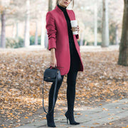 Women's Stand-Up Collar Woolen Blazer | Classic Cardigan Jacket