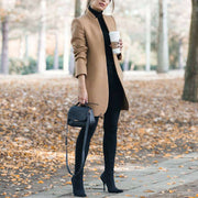 Women's Stand-Up Collar Woolen Blazer | Classic Cardigan Jacket