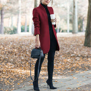 Women's Stand-Up Collar Woolen Blazer | Classic Cardigan Jacket