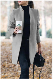 Women's Stand-Up Collar Woolen Blazer | Classic Cardigan Jacket