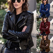 Women's Street Style Faux Leather Zip-Up Jacket | Outerwear