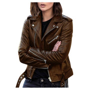 Women's Street Style Faux Leather Zip-Up Jacket | Outerwear