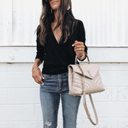 Deep V-Neck Sweater | Women's Loose Casual Solid Color Knit Top