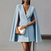 European And American  Cross-Border Autum Work Clothing Double-Breasted Shawl Cloak Pure Color Suit Dress Women's Clothing