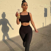 Women's Yoga Two-Piece Suit – Sleeveless Vest & Cropped Pants Set