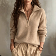 High Neck Half-Zip Sweater | Women's Casual Long Sleeve Knit Top