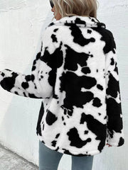 Women's Double-Sided Plush Cow Print Jacket | Pocket Top Outerwear