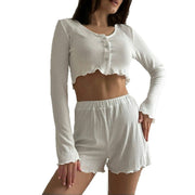 Pajamas Long Sleeve Shorts Suit For Women